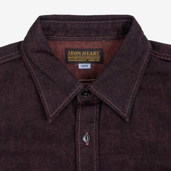 (NWT) Iron Heart 10oz Selvedge Denim Work Shirt - Indigo Overdyed Red (size M) - Picture 12 of 16